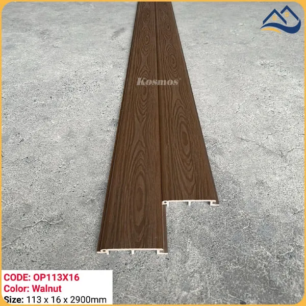 Tấm Ốp Gỗ Nhựa Ngoài Trời Kosmos Phủ ASA OP113X16 Walnut